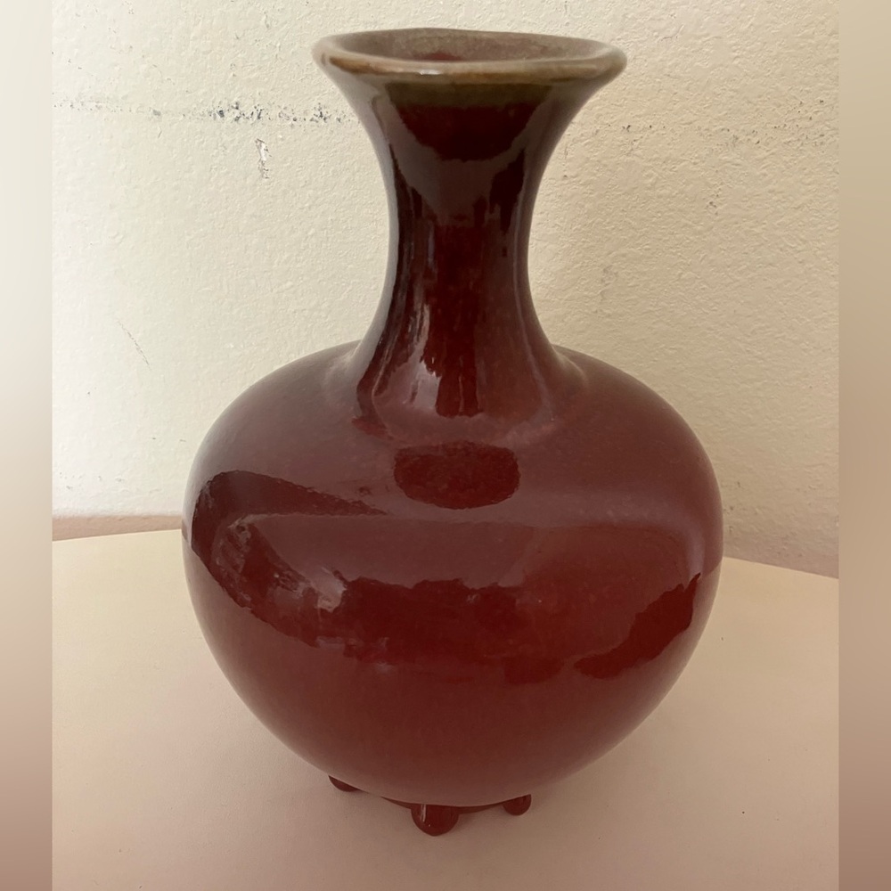 Vintage Chinese Red Monochrome Sang De Boeuf Oxblood Porcelain Bottle Vase